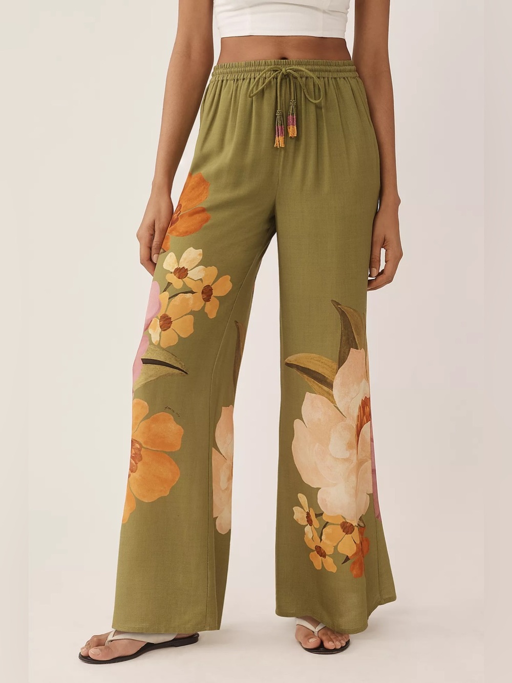 New Farm Rio x Anthropologie Placed Floral Pull-On Pants Size XL - Picture 3 of 9